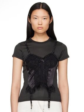 VAQUERA Ruffle Corset Overlay T-Shirt